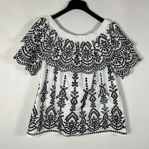 John Mark Eyelet Off the Shoulder Peasant Blouse Large Embroidery Boho Southwest